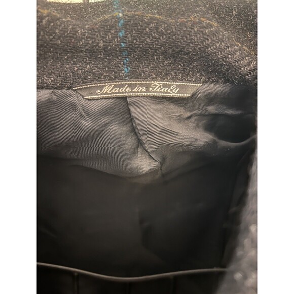 Gianni Versace Blazer Sz 44 Made In Italy Plaid Leather Trim Wool Vtg - Picture 2 of 9